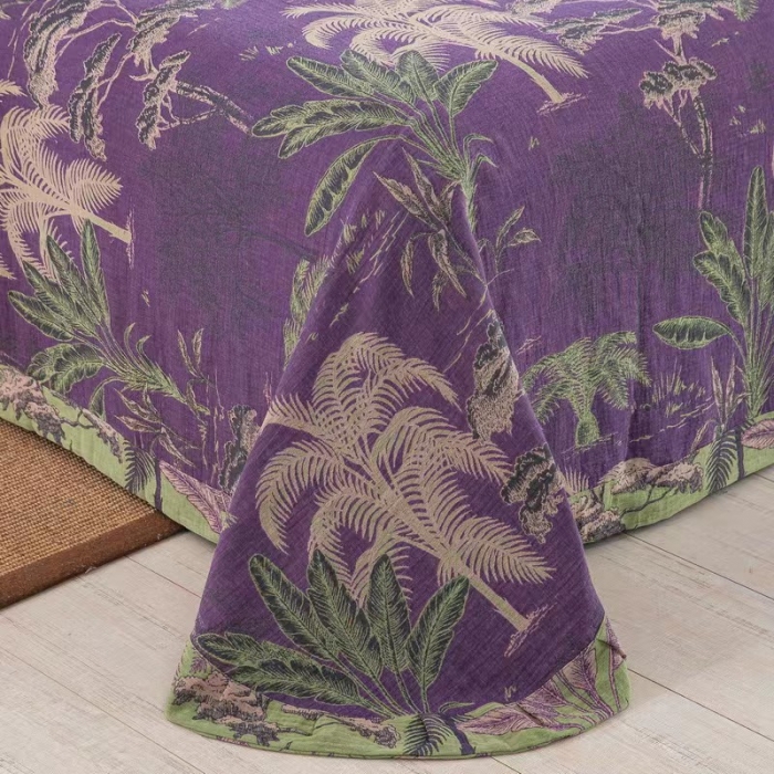 91家纺网 家纺一手货源 找家纺 双层纱家居 2023新款纽扣aa款双层纱四件套 奇幻丛林紫