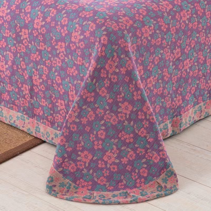 91家纺网 家纺一手货源 找家纺 双层纱家居 2023新款纽扣aa款双层纱四件套 清新之歌粉紫