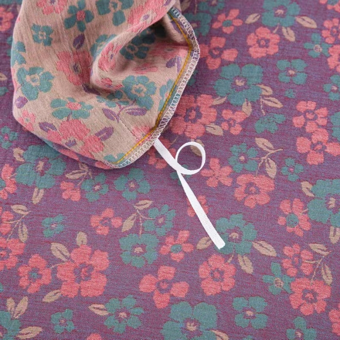 91家纺网 家纺一手货源 找家纺 双层纱家居 2023新款纽扣aa款双层纱四件套 清新之歌粉紫