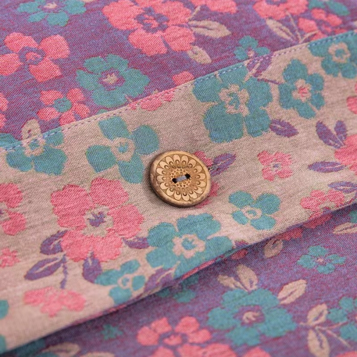 91家纺网 家纺一手货源 找家纺 双层纱家居 2023新款纽扣aa款双层纱四件套 清新之歌粉紫