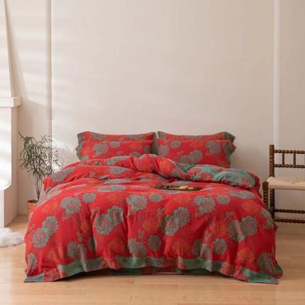 双层纱家居 2023新款纽扣aa款双层纱四件套 国色天香-纽扣款