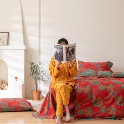 双层纱家居 2023新款纽扣aa款双层纱四件套 花开富贵-纽扣款