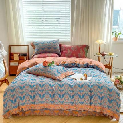 双层纱家居 2023新款纽扣aa款双层纱四件套 祥云蓝-纽扣款