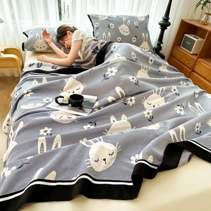 91家纺网 家纺一手货源 找家纺 悦然毛巾被 2024新款全棉色织大提花毛巾毯多功能盖毯毛毯 可爱兔兔