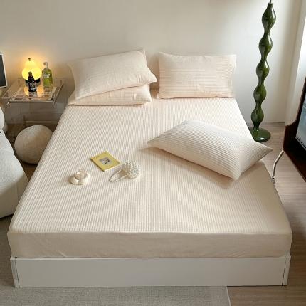 91家纺网 家纺一手货源 找家纺 （总）漫调 2023新款直条绗缝牛奶绒纯色夹棉床笠