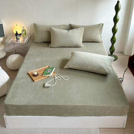 91家纺网 家纺一手货源 找家纺 （总）漫调 2023新款直条绗缝牛奶绒纯色夹棉床笠