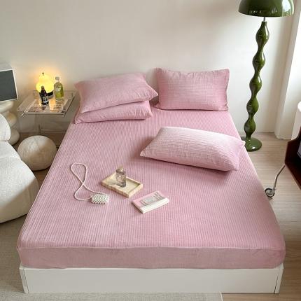 91家纺网 家纺一手货源 找家纺 （总）漫调 2023新款直条绗缝牛奶绒纯色夹棉床笠