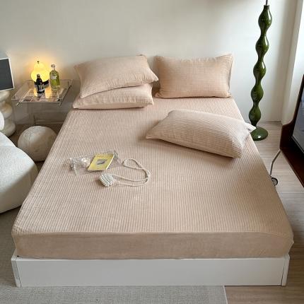 91家纺网 家纺一手货源 找家纺 （总）漫调 2023新款直条绗缝牛奶绒纯色夹棉床笠