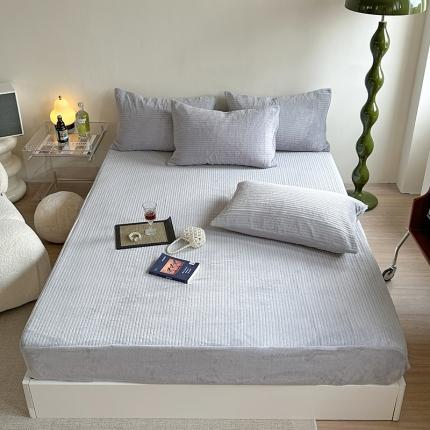 91家纺网 家纺一手货源 找家纺 （总）漫调 2023新款直条绗缝牛奶绒纯色夹棉床笠