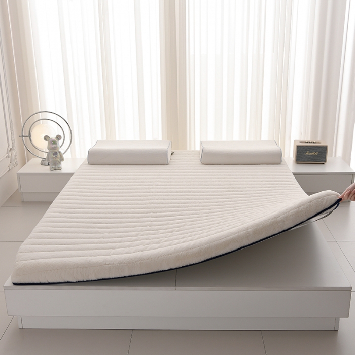 91家纺网 家纺一手货源 找家纺 亿丁点床垫 2023新款A类加厚兔毛绒床垫 兔绒记忆棉充填米白色