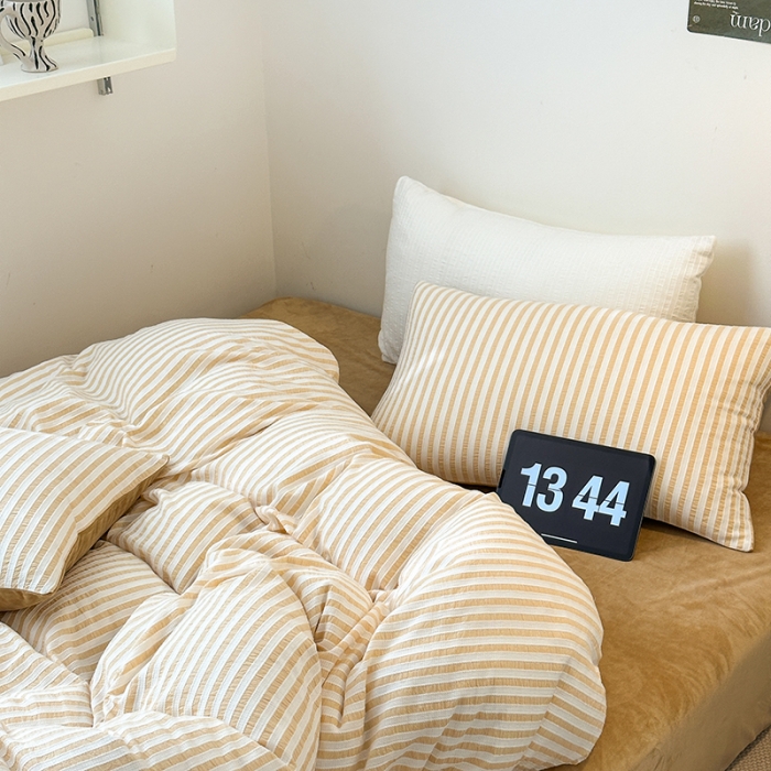 91家纺网 家纺一手货源 找家纺 怡家居 2023新款色织棉麻提花加绒四件套 锦瑟-米驼