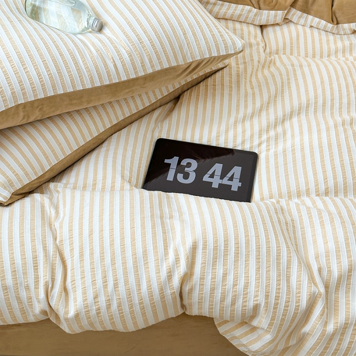 91家纺网 家纺一手货源 找家纺 怡家居 2023新款色织棉麻提花加绒四件套 锦瑟-米驼