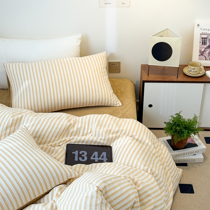 91家纺网 家纺一手货源 找家纺 怡家居 2023新款色织棉麻提花加绒四件套 锦瑟-米驼