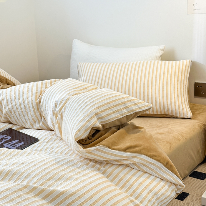 91家纺网 家纺一手货源 找家纺 怡家居 2023新款色织棉麻提花加绒四件套 锦瑟-米驼