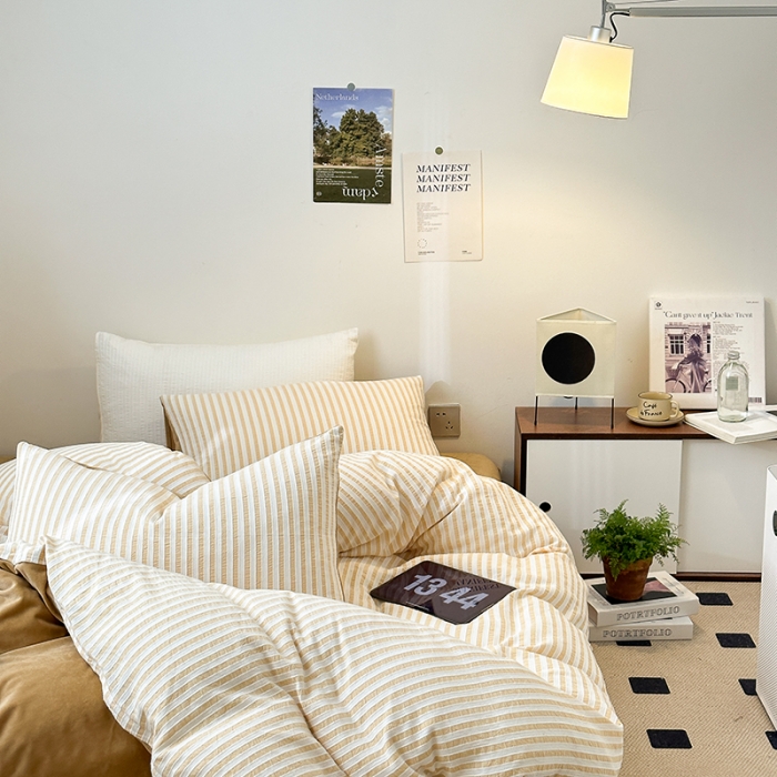 91家纺网 家纺一手货源 找家纺 怡家居 2023新款色织棉麻提花加绒四件套 锦瑟-米驼