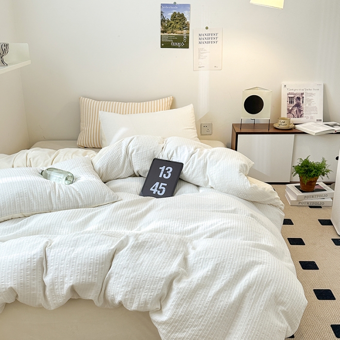 91家纺网 家纺一手货源 找家纺 怡家居 2023新款色织棉麻提花加绒四件套 锦瑟-奶白