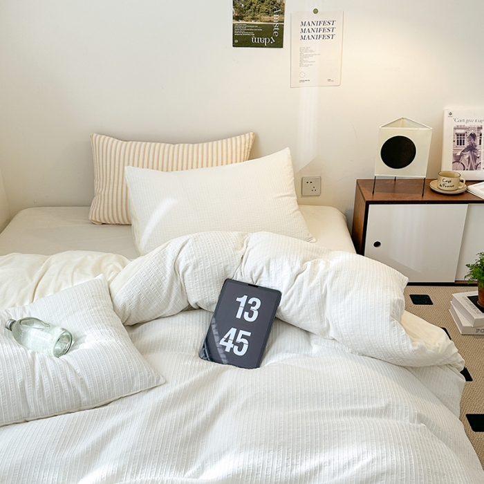 91家纺网 家纺一手货源 找家纺 怡家居 2023新款色织棉麻提花加绒四件套 锦瑟-奶白