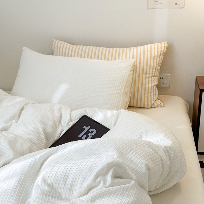 91家纺网 家纺一手货源 找家纺 怡家居 2023新款色织棉麻提花加绒四件套 锦瑟-奶白