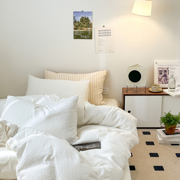 91家纺网 家纺一手货源 找家纺 怡家居 2023新款色织棉麻提花加绒四件套 锦瑟-奶白