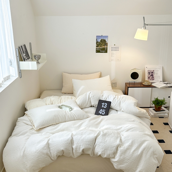 91家纺网 家纺一手货源 找家纺 怡家居 2023新款色织棉麻提花加绒四件套 锦瑟-奶白