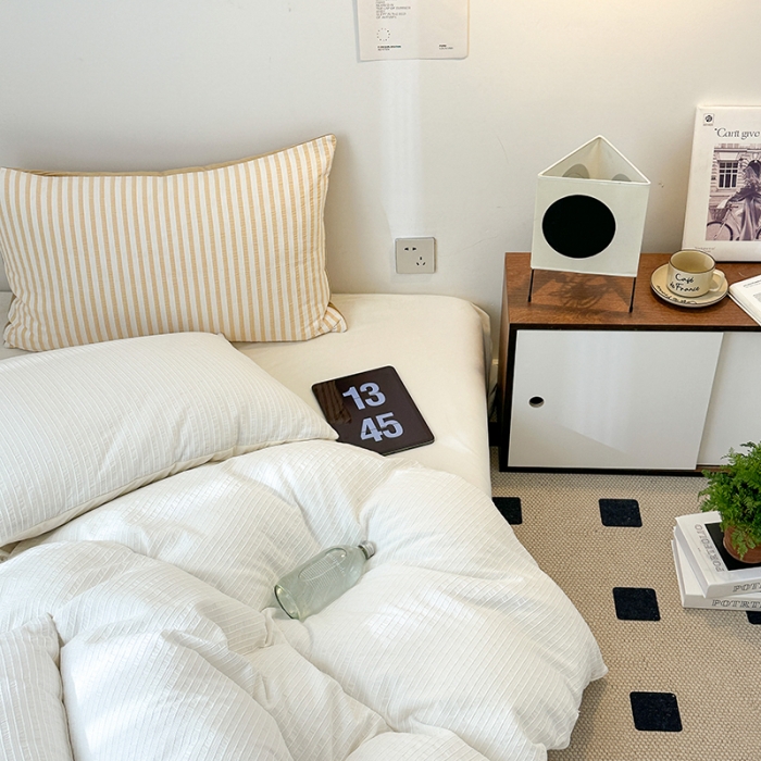 91家纺网 家纺一手货源 找家纺 怡家居 2023新款色织棉麻提花加绒四件套 锦瑟-奶白