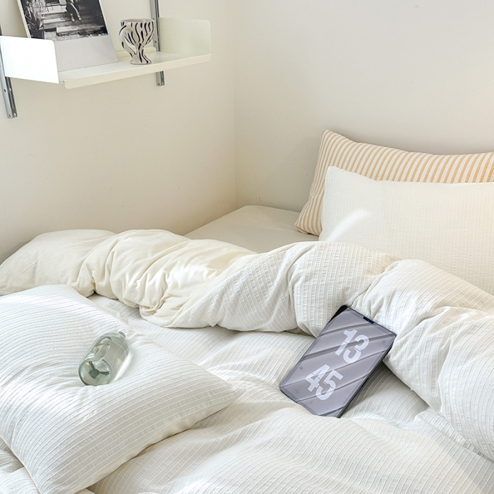 91家纺网 家纺一手货源 找家纺 怡家居 2023新款色织棉麻提花加绒四件套 锦瑟-奶白