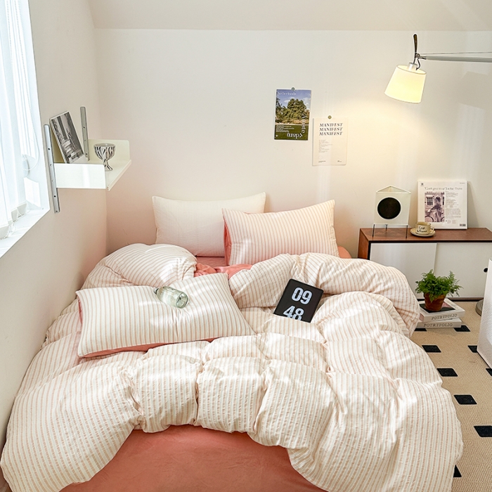 91家纺网 家纺一手货源 找家纺 怡家居 2023新款色织棉麻提花加绒四件套 锦瑟-奶玉