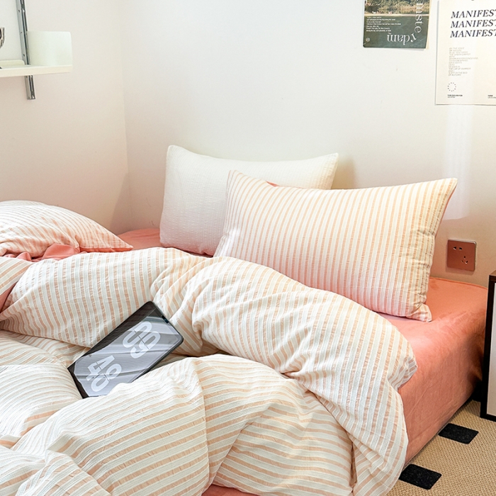 91家纺网 家纺一手货源 找家纺 怡家居 2023新款色织棉麻提花加绒四件套 锦瑟-奶玉