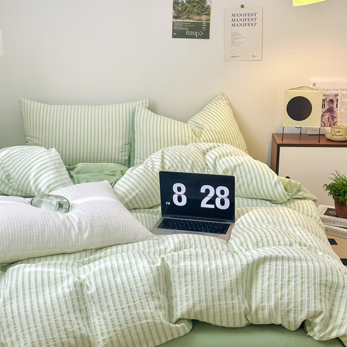 91家纺网 家纺一手货源 找家纺 怡家居 2023新款色织棉麻提花加绒四件套 锦瑟-浅绿