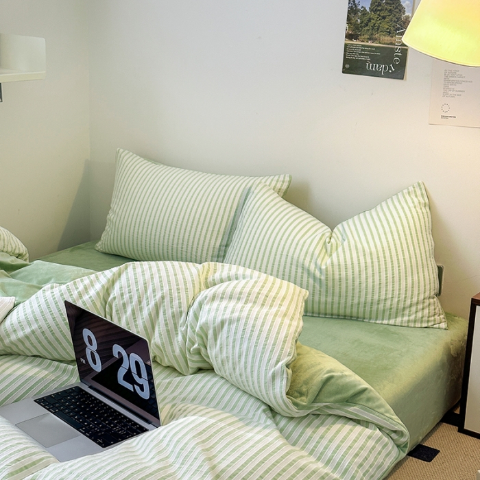 91家纺网 家纺一手货源 找家纺 怡家居 2023新款色织棉麻提花加绒四件套 锦瑟-浅绿