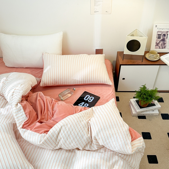 91家纺网 家纺一手货源 找家纺 怡家居 2023新款色织棉麻提花加绒四件套 锦瑟-奶玉