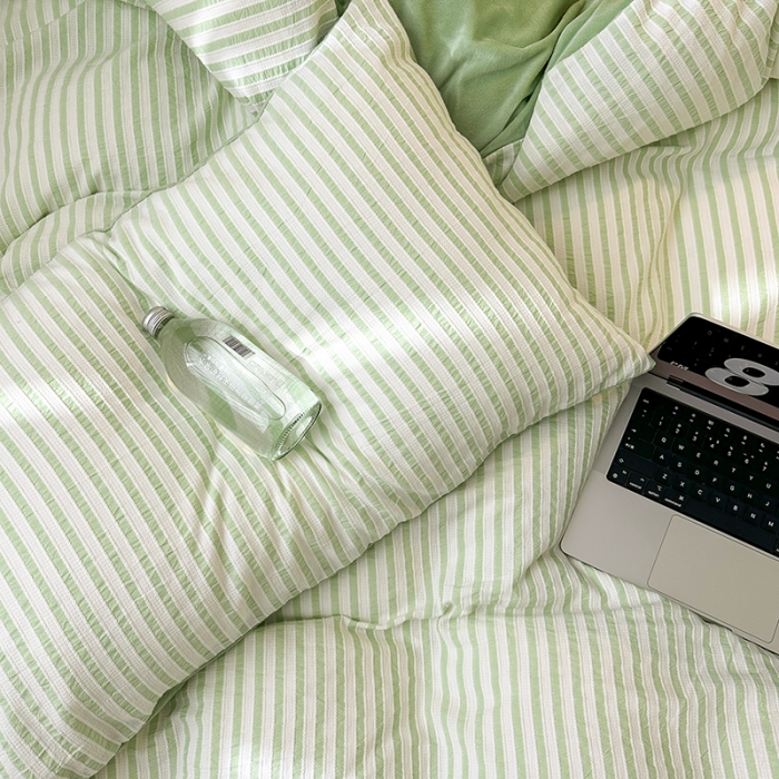 91家纺网 家纺一手货源 找家纺 怡家居 2023新款色织棉麻提花加绒四件套 锦瑟-浅绿