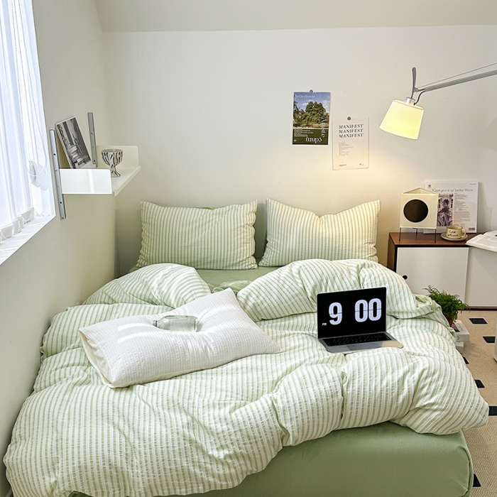 91家纺网 家纺一手货源 找家纺 怡家居 2023新款色织棉麻提花加绒四件套 锦瑟-浅绿