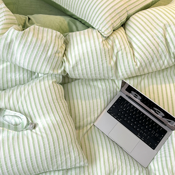 91家纺网 家纺一手货源 找家纺 怡家居 2023新款色织棉麻提花加绒四件套 锦瑟-浅绿