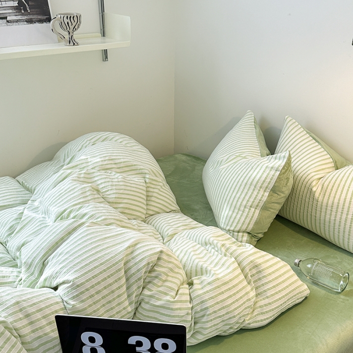 91家纺网 家纺一手货源 找家纺 怡家居 2023新款色织棉麻提花加绒四件套 锦瑟-浅绿