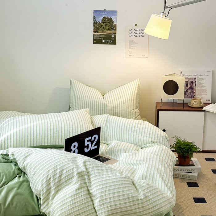 91家纺网 家纺一手货源 找家纺 怡家居 2023新款色织棉麻提花加绒四件套 锦瑟-浅绿