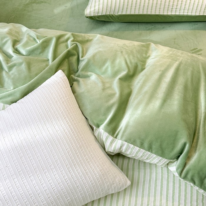 91家纺网 家纺一手货源 找家纺 怡家居 2023新款色织棉麻提花加绒四件套 锦瑟-浅绿