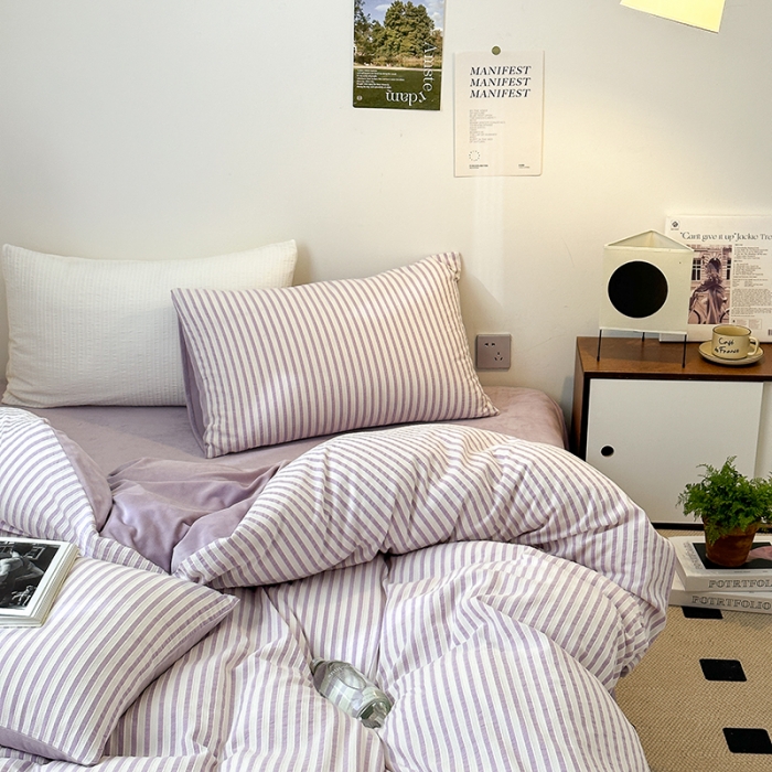 91家纺网 家纺一手货源 找家纺 怡家居 2023新款色织棉麻提花加绒四件套 锦瑟-浅紫