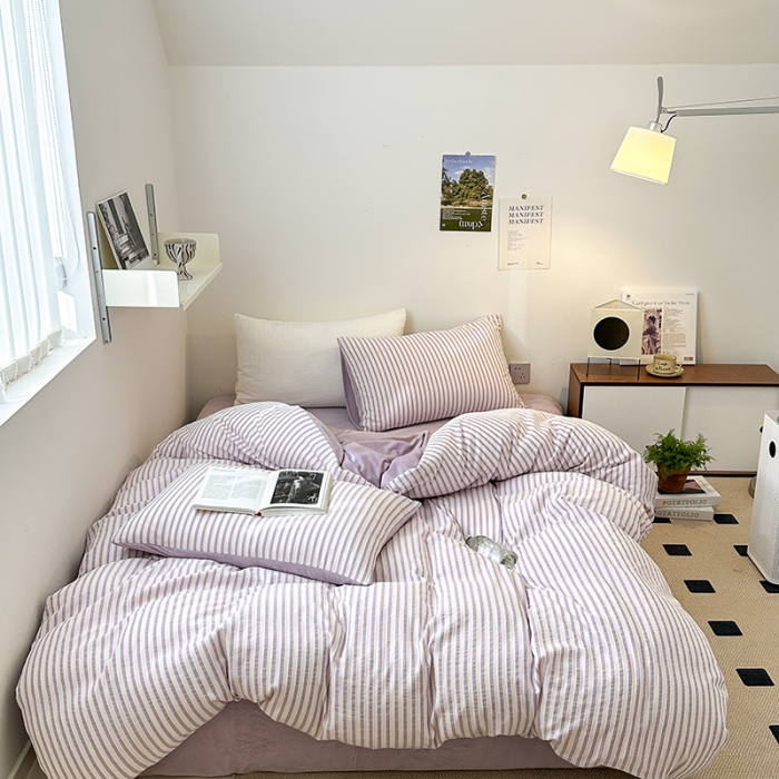 91家纺网 家纺一手货源 找家纺 怡家居 2023新款色织棉麻提花加绒四件套 锦瑟-浅紫