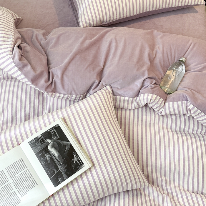 91家纺网 家纺一手货源 找家纺 怡家居 2023新款色织棉麻提花加绒四件套 锦瑟-浅紫