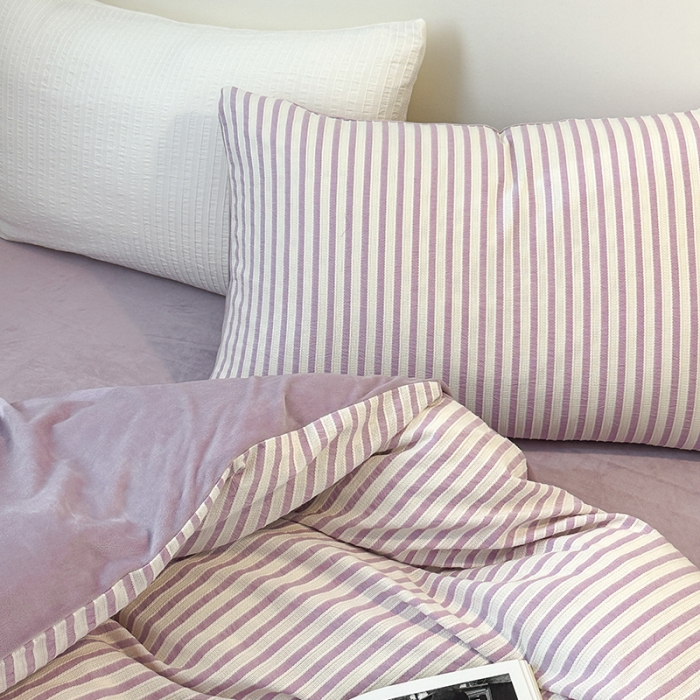 91家纺网 家纺一手货源 找家纺 怡家居 2023新款色织棉麻提花加绒四件套 锦瑟-浅紫