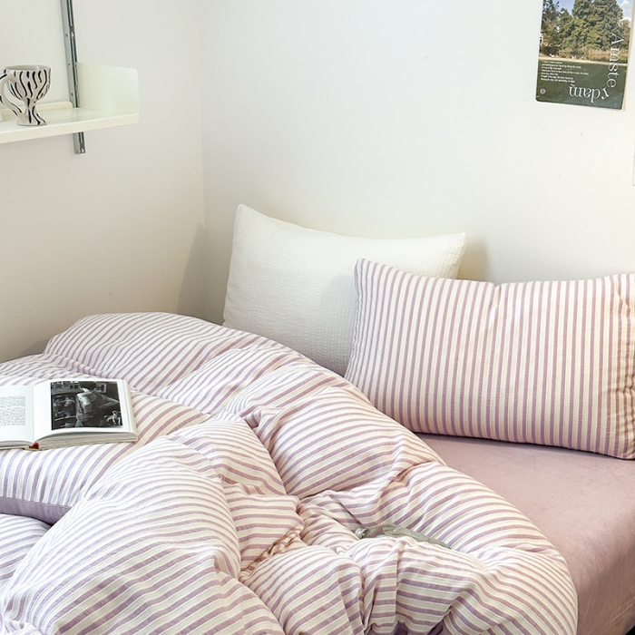 91家纺网 家纺一手货源 找家纺 怡家居 2023新款色织棉麻提花加绒四件套 锦瑟-浅紫