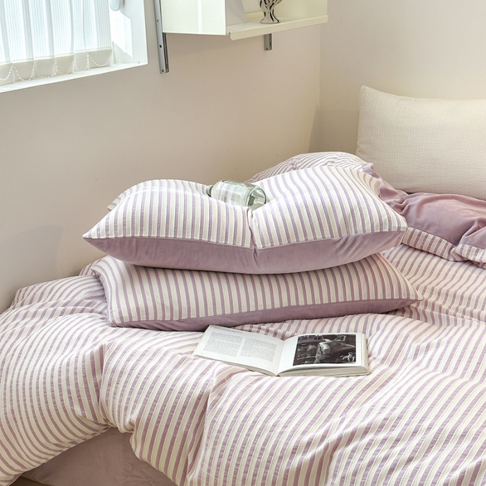 91家纺网 家纺一手货源 找家纺 怡家居 2023新款色织棉麻提花加绒四件套 锦瑟-浅紫