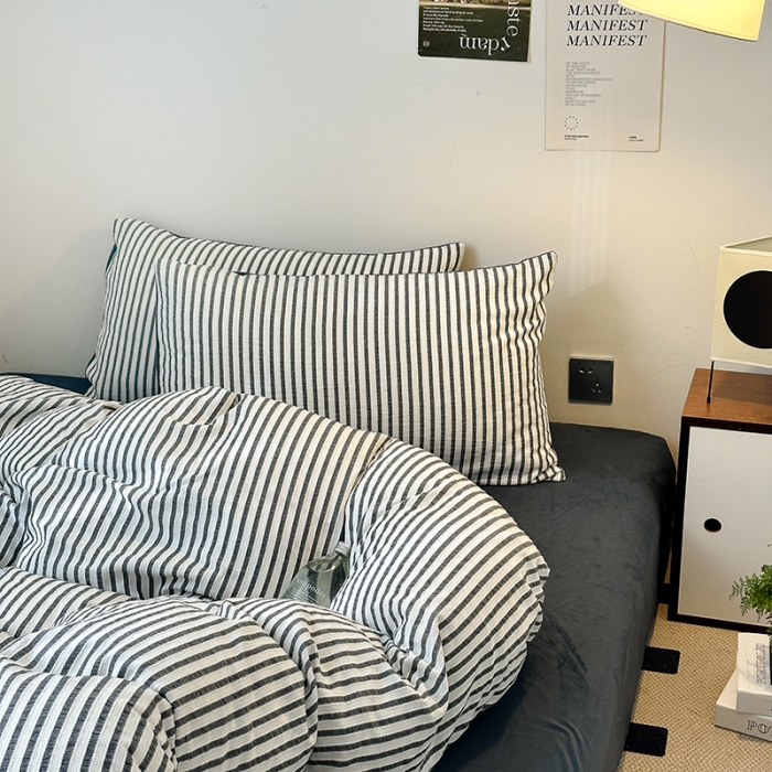 91家纺网 家纺一手货源 找家纺 怡家居 2023新款色织棉麻提花加绒四件套 锦瑟-深灰