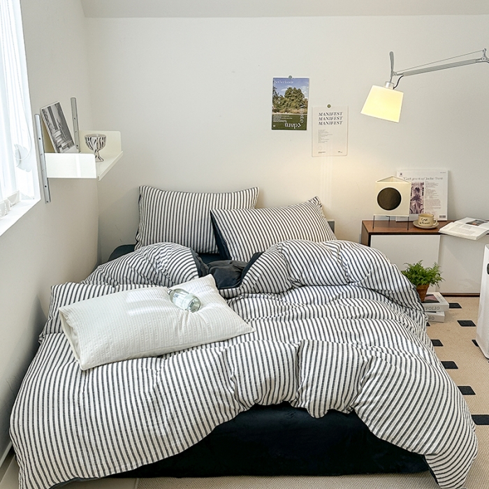 91家纺网 家纺一手货源 找家纺 怡家居 2023新款色织棉麻提花加绒四件套 锦瑟-深灰