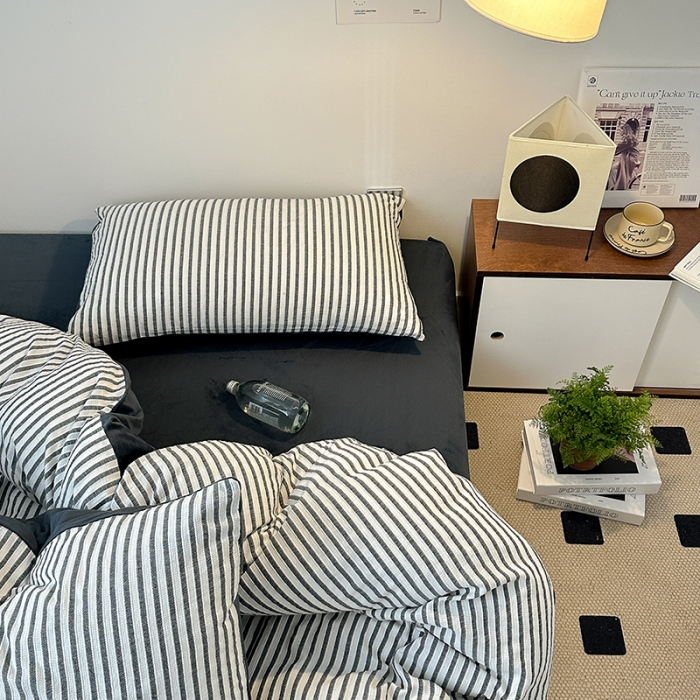 91家纺网 家纺一手货源 找家纺 怡家居 2023新款色织棉麻提花加绒四件套 锦瑟-深灰