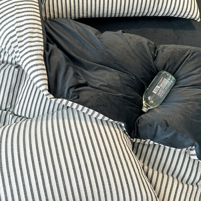 91家纺网 家纺一手货源 找家纺 怡家居 2023新款色织棉麻提花加绒四件套 锦瑟-深灰