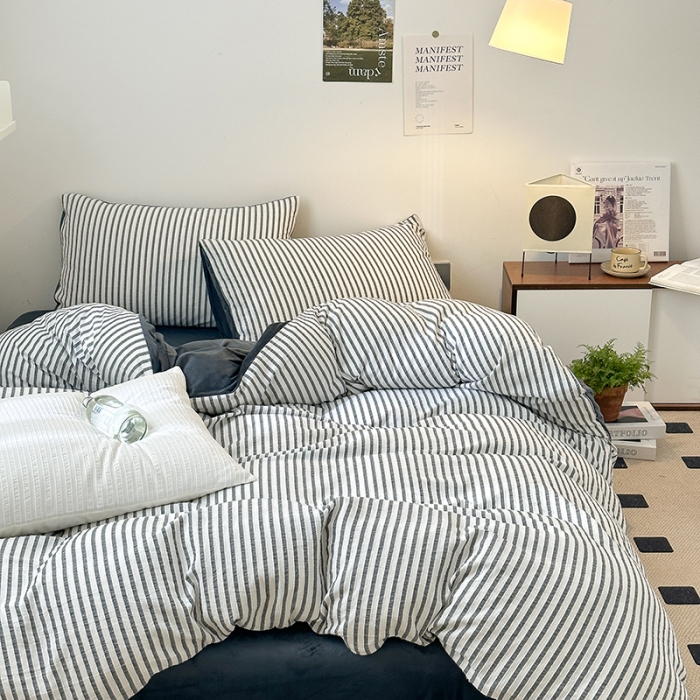 91家纺网 家纺一手货源 找家纺 怡家居 2023新款色织棉麻提花加绒四件套 锦瑟-深灰