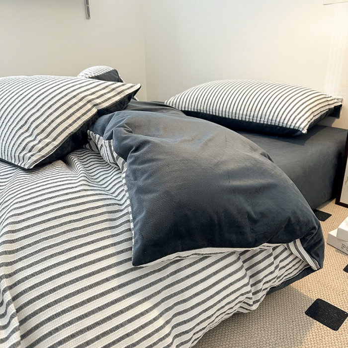 91家纺网 家纺一手货源 找家纺 怡家居 2023新款色织棉麻提花加绒四件套 锦瑟-深灰