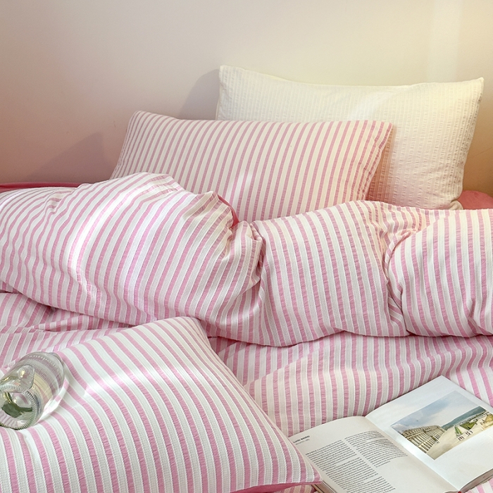 91家纺网 家纺一手货源 找家纺 怡家居 2023新款色织棉麻提花加绒四件套 锦瑟-桃红